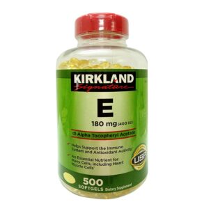Kirkland Signature Vitamin E 400 I.U. 500 Softgels, Bottle, Yellow